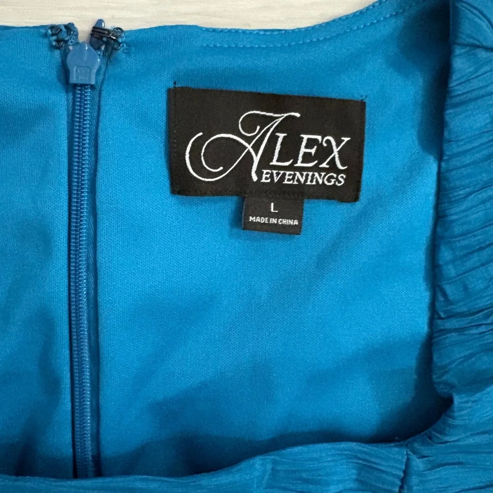 Alex Evenings Top Womens Teal Blue Textured Tie Waist Square Neck Blouse Top L - Picture 4 of 14